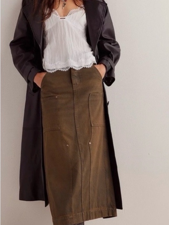 We The Free Dresses & Skirts - NWT- We The Free-  Harmonica Coated Denim Maxi Skirt - Brown Dye -Sz 30